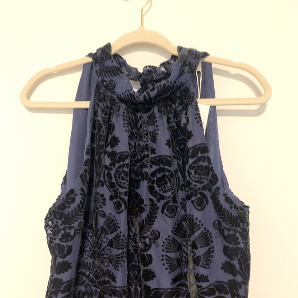 Max Studio Womens Size Large Blue Velvet Devore Halter Top - Picture 2 of 5